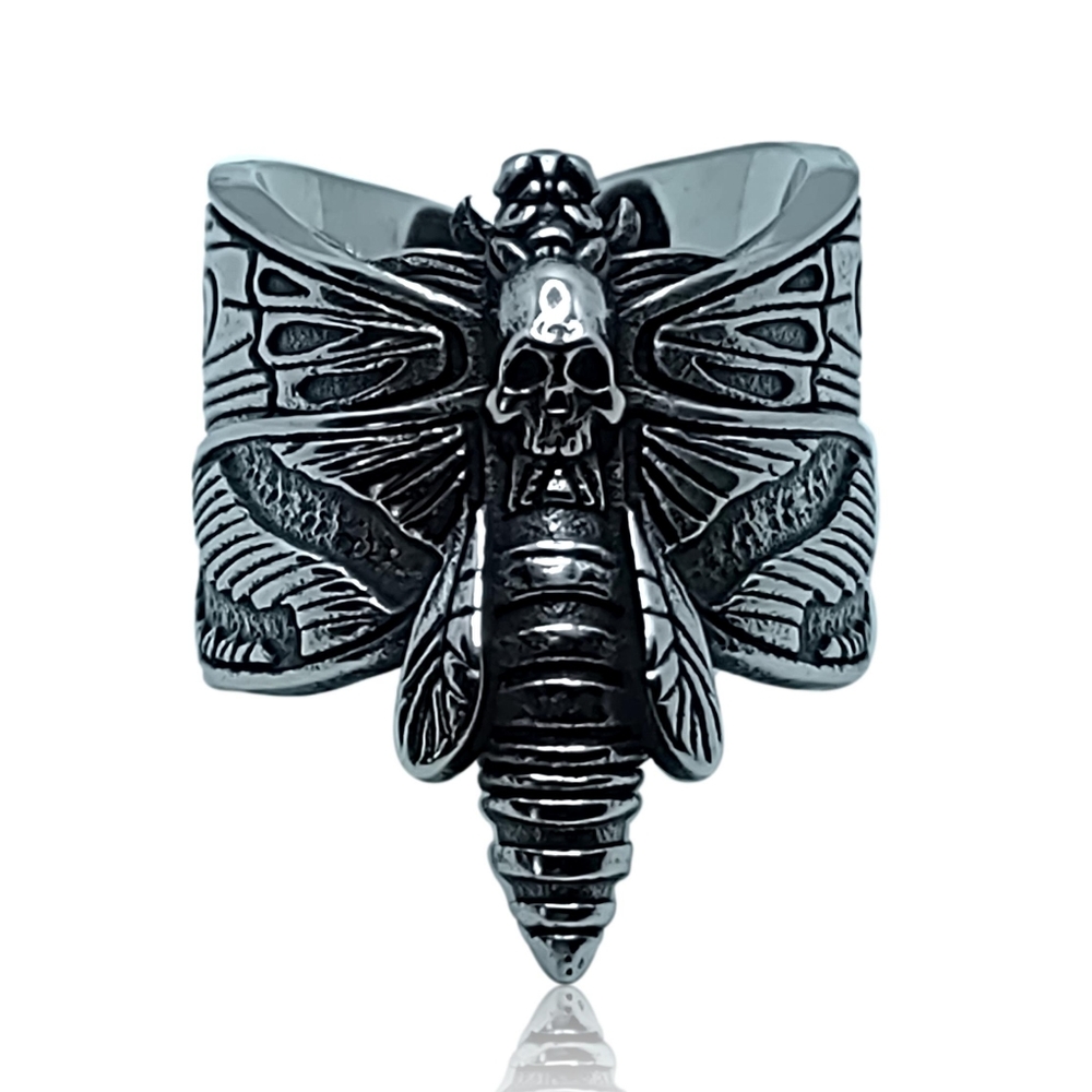 Gothic Punk Butterfly Moth Death Skull Ring